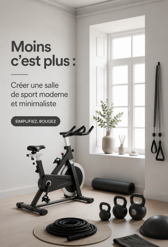 Espace de gymnase minimaliste moderne avec des équipements épurés et décor chaleureux.