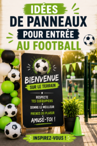 Panneaux d'entrée sur le thème du football, décorant une façade accueillante