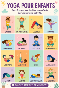 Enfants pratiquant une séance de yoga dans un salon lumineux