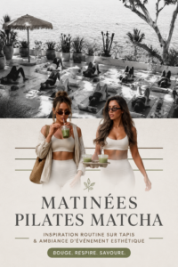 Une tasse de matcha bien chaud à côté d'un tapis de Pilates