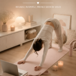 Femme pratiquant le Pilates à la maison dans un espace zen