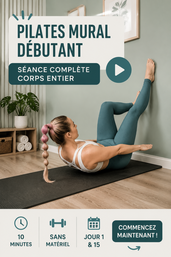 Femme faisant du Pilates mural dans son salon