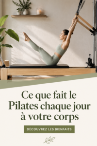 Femme en train de pratiquer le Pilates au lever du soleil, montrant la flexibilité et la concentration