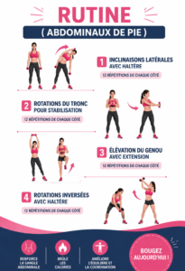 Femme faisant une routine d'abdominaux chez elle