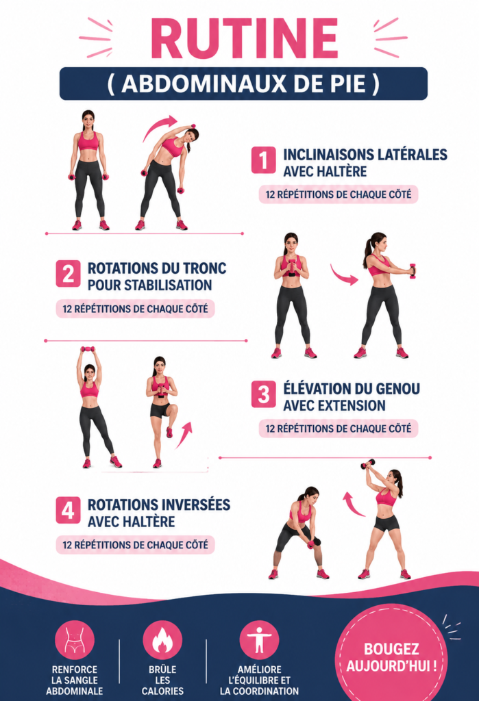 Femme faisant une routine d'abdominaux chez elle
