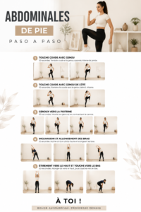 Femme pratiquant des exercices d'abdominaux dans un cadre serein.