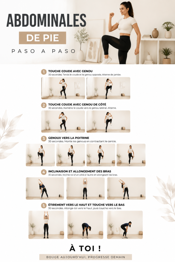 Femme pratiquant des exercices d'abdominaux dans un cadre serein.