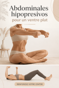 Femme pratiquant des abdos hypopressifs dans un cadre serein, illustrant le bien-être et la fitness.