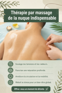 Femme relaxant avec un massage du cou pour soulager les tensions.