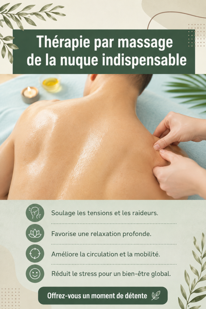 Femme relaxant avec un massage du cou pour soulager les tensions.