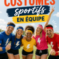 Équipe de sport portant des costumes colorés et amusants sur un terrain