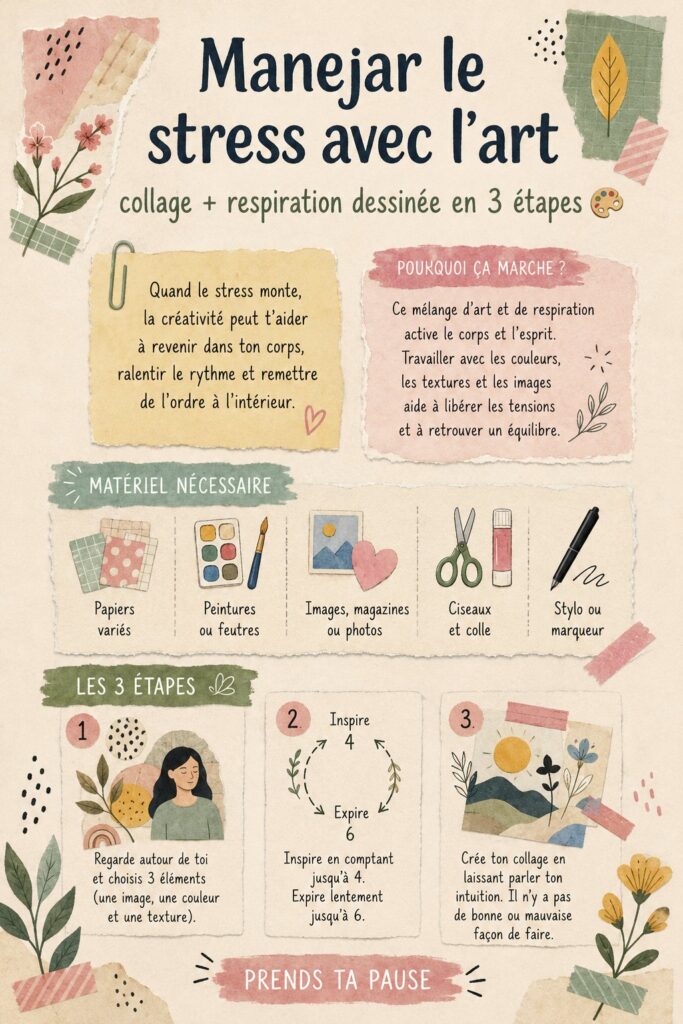 Femme en train de faire un collage relaxant pour gérer son stress