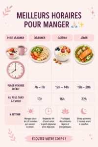 Image représentant un plat équilibré sur une table avec une horloge en arrière-plan.