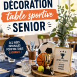 Exemple de décoration de table sportive pour seniors avec des éléments colorés.