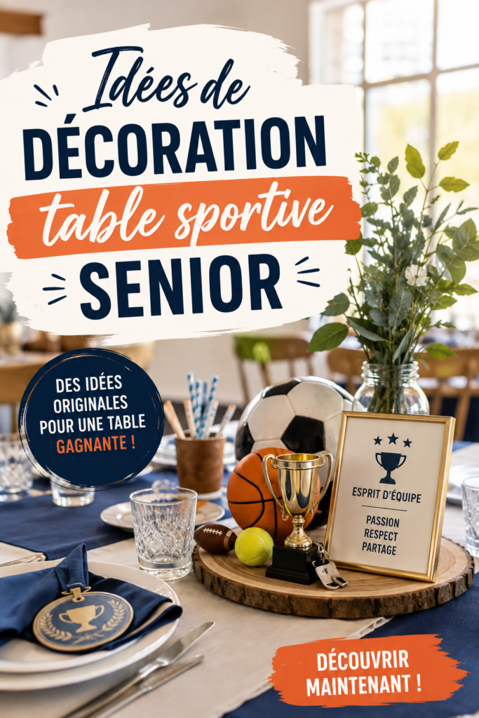 Exemple de décoration de table sportive pour seniors avec des éléments colorés.