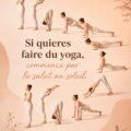 Femme en méditation pratiquant le salut au soleil sur son tapis de yoga