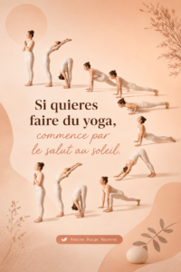 Femme en méditation pratiquant le salut au soleil sur son tapis de yoga