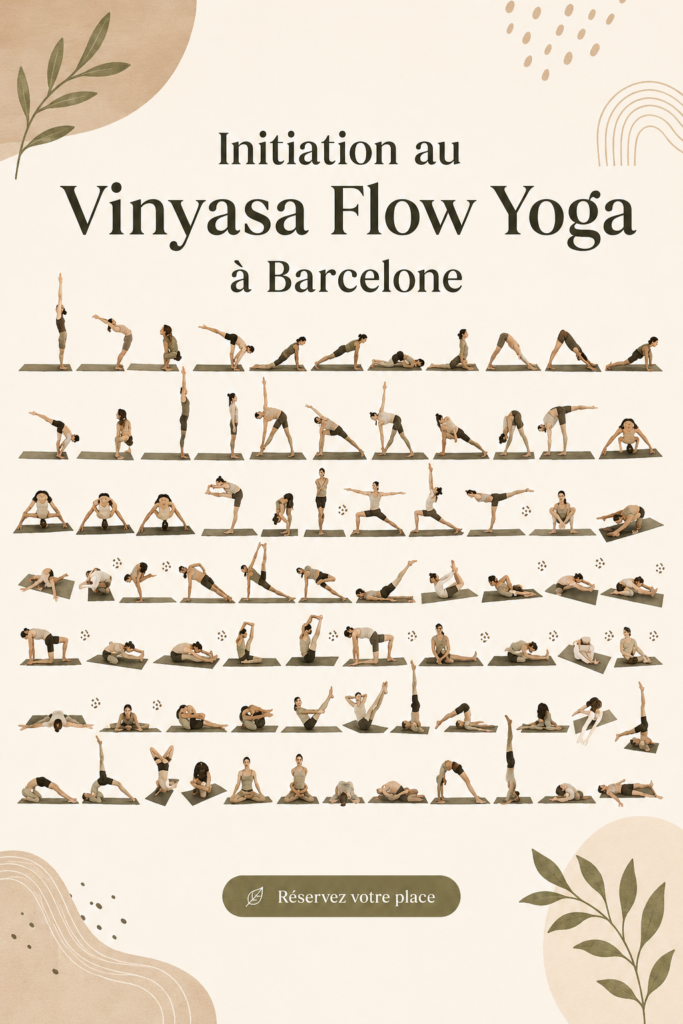 Une femme pratiquant le Vinyasa Flow dans un studio de yoga à Barcelone.