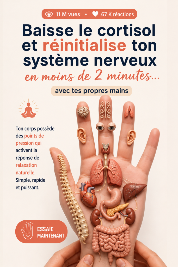 Femme pratiquant une technique de relaxation rapide pour réduire le stress avec des gestes simples.