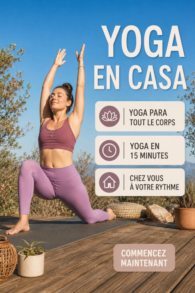 femme pratiquant du yoga à la maison pendant 15 minutes