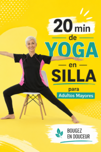Une femme âgée pratiquant le yoga dans un jardin, illustrant le bien-être et la sérénité.