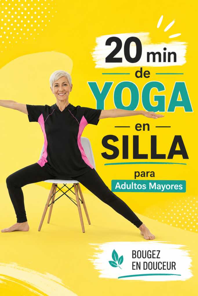 Une femme âgée pratiquant le yoga dans un jardin, illustrant le bien-être et la sérénité.