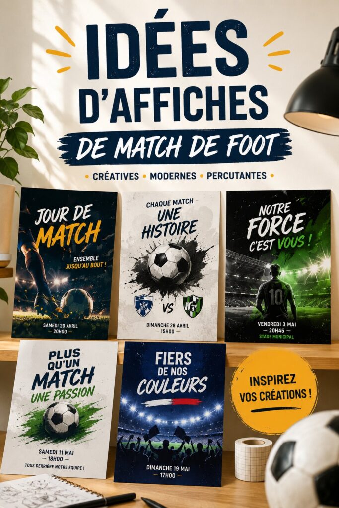Affiche créative de match de football avec des éléments colorés et graphiques
