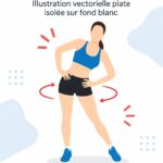 Femme pratiquant des cercles de hanches sur un fond lumineux, symbolisant le fitness et le bien-être.