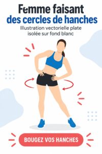 Femme pratiquant des cercles de hanches sur un fond lumineux, symbolisant le fitness et le bien-être.