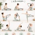 Femme pratiquant le yoga à domicile dans un espace serein et lumineux.
