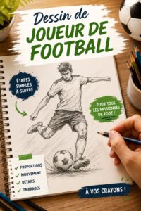 Image d'un dessin représentant un joueur de football en action, illustrant la créativité artistique liée au sport.
