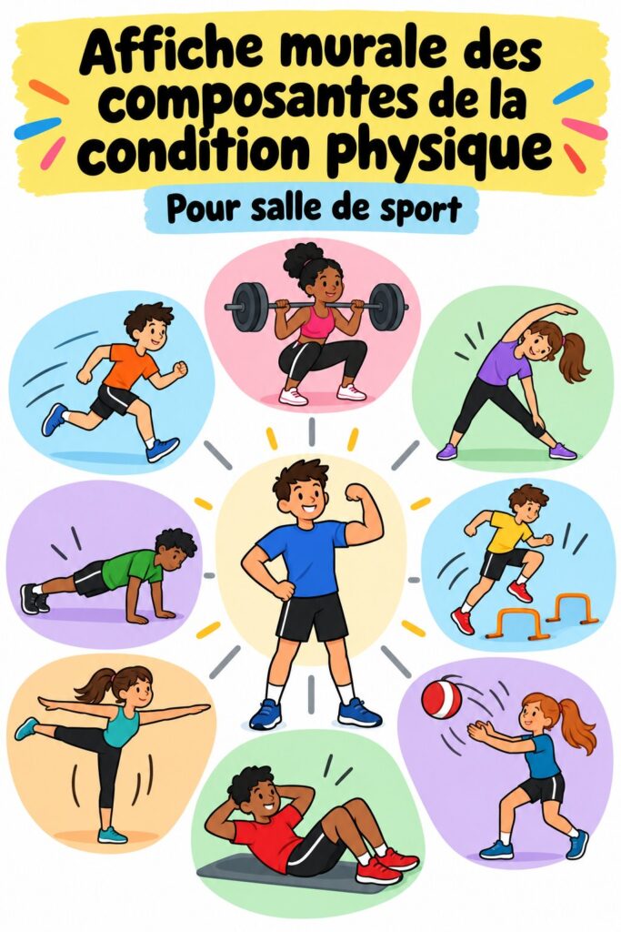 Poster de fitness affichant les composants essentiels pour une routine efficace.