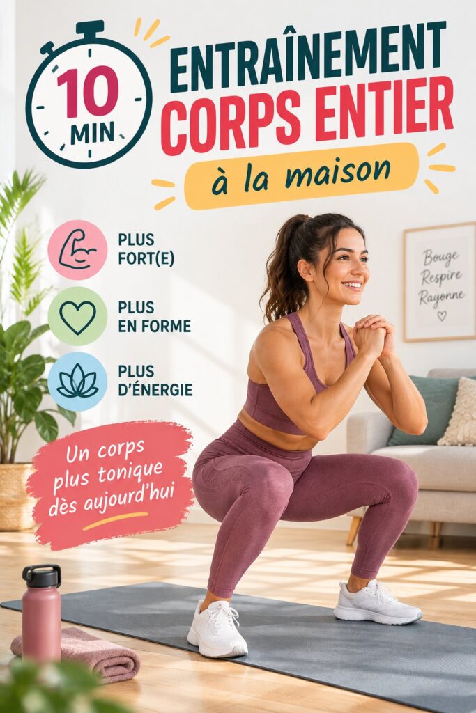 Femme pratiquant un entraînement complet de 10 minutes à la maison