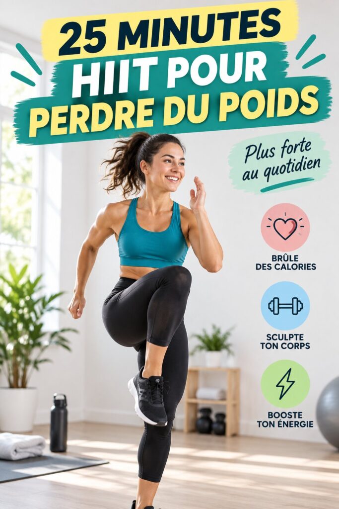 Femme effectuant un entraînement HIIT de 25 minutes dans un espace extérieur.