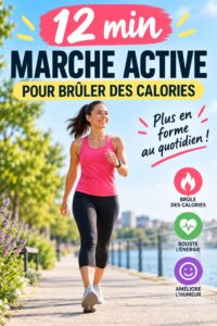 Femme marchant avec énergie dans un parc lors d'un entraînement de 12 minutes