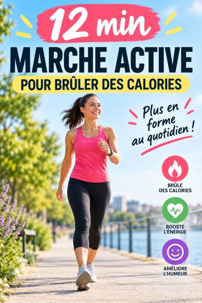 Femme marchant avec énergie dans un parc lors d'un entraînement de 12 minutes