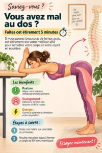Femme réalisant un étirement au dos dans un bureau