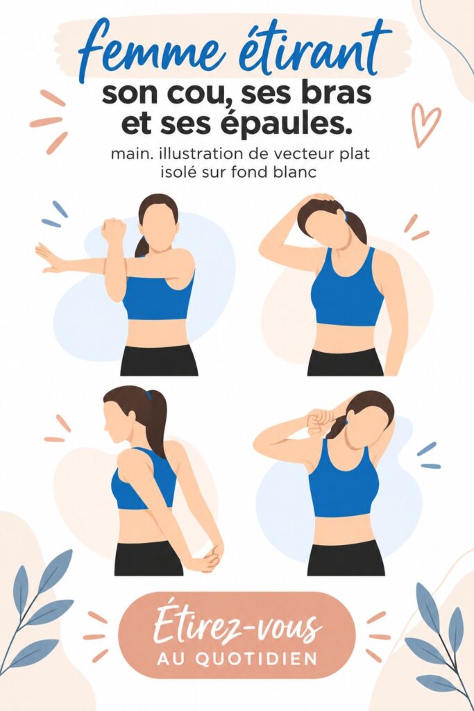 Femme pratiquant des étirements du cou, bras et épaules pour un bien-être optimal