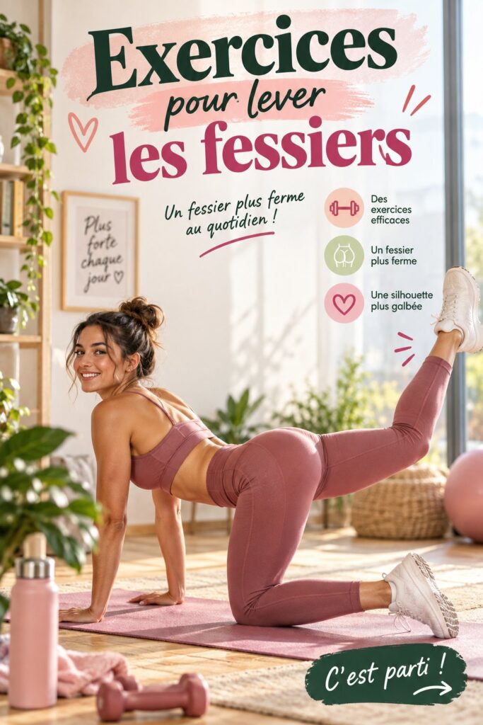 Femme réalisant des exercices de renforcement des fessiers à la maison.