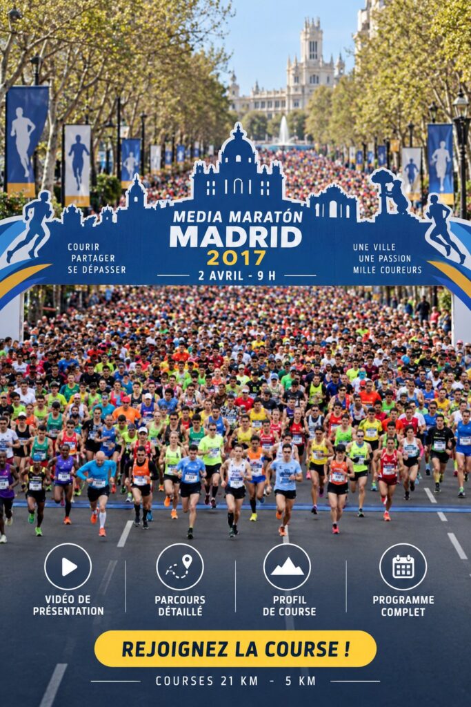 Coureurs au marathon de Madrid, participants enthousiastes sur le parcours.