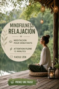 Femme méditant dans un environnement calme, représentant la sérénité et la relaxation.