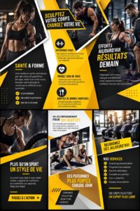 Modèle de flyer fitness attrayant avec design contemporain, adapté aux salles de sport et événements.