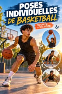 Femme pratiquant des poses individuelles de basketball sur un terrain
