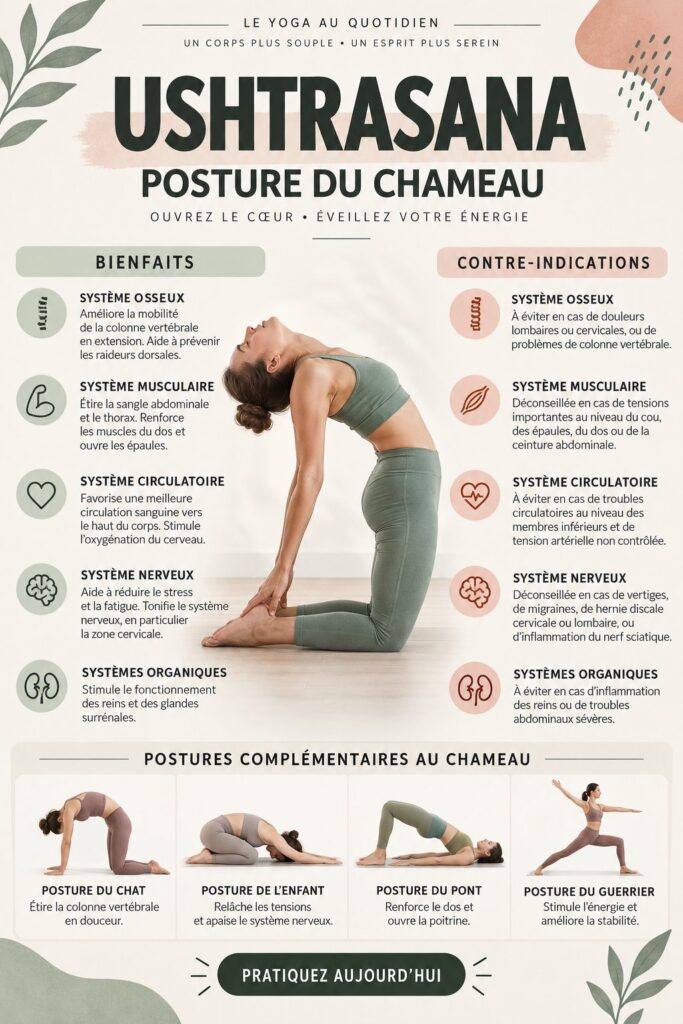 Femme effectuant la posture du chameau lors d'un cours de yoga en studio