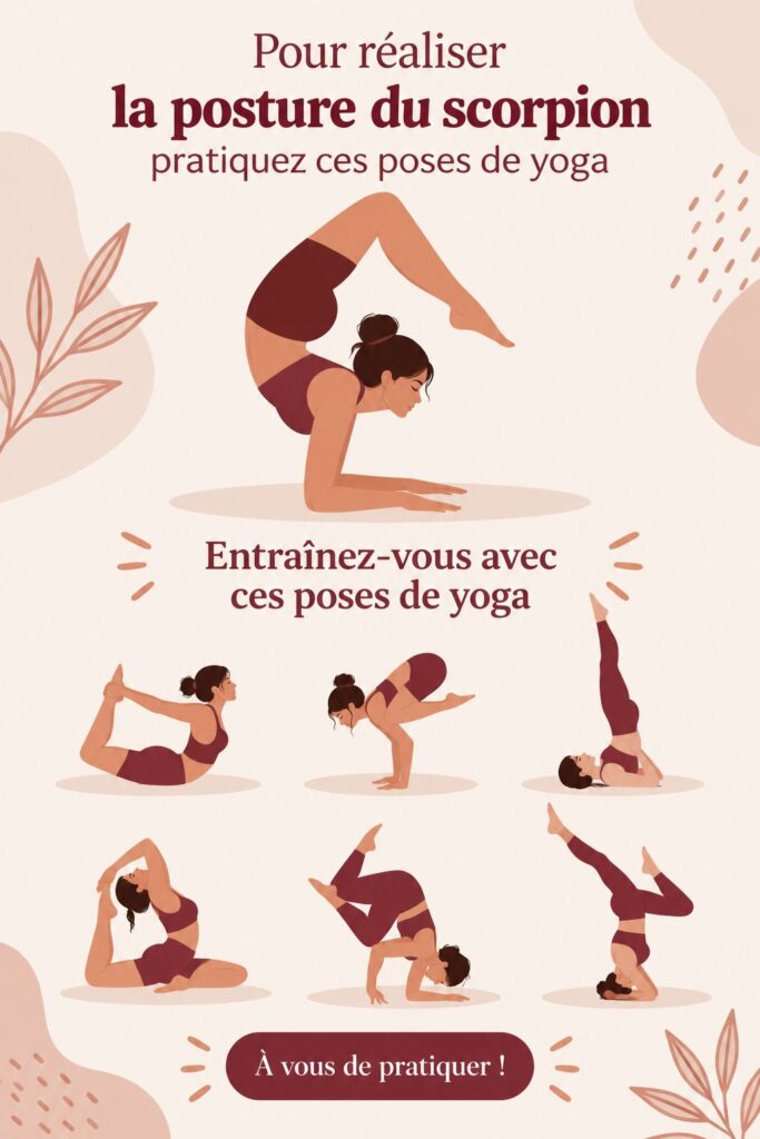 Femme réalisant la posture du scorpion en yoga sur un tapis