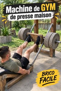 Image d'une presse à cuisses faite maison en bois et métal.