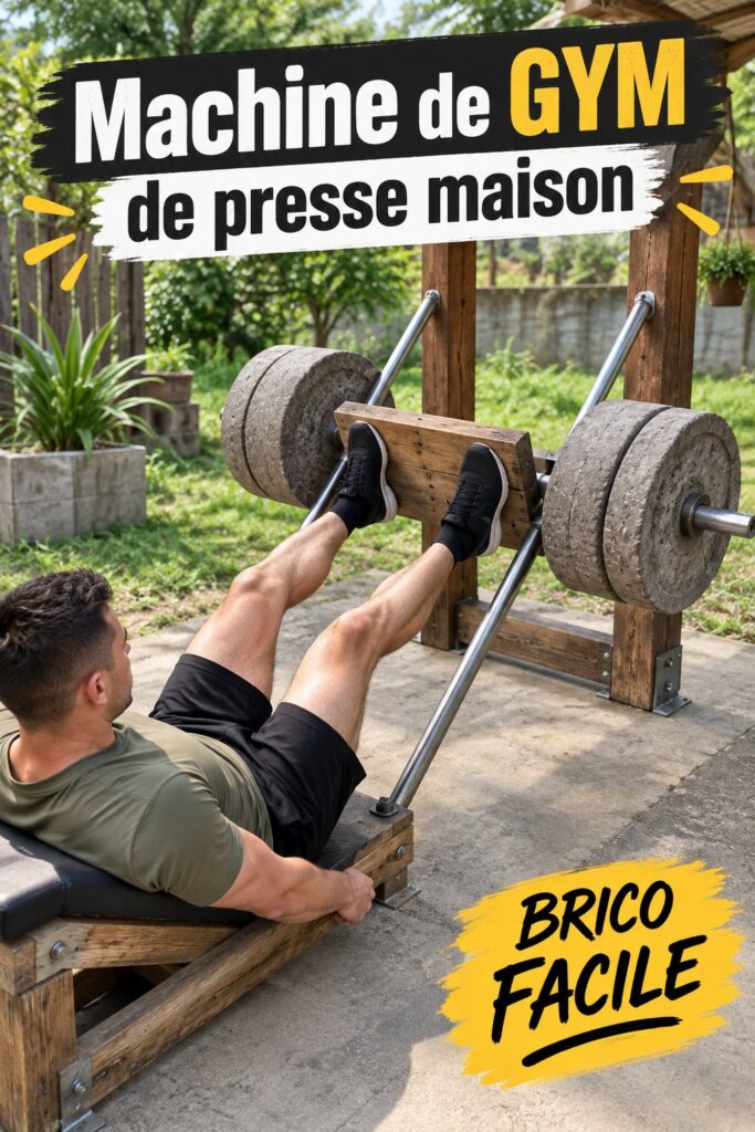 Image d'une presse à cuisses faite maison en bois et métal.