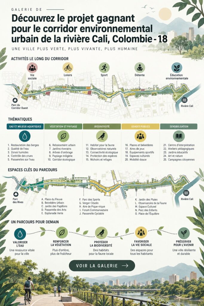Illustration du projet du couloir écologique du Rio Cali, mettant en avant la verdure
