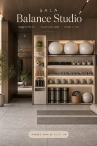 Vue intérieure du Sala Balance Studio, un espace de yoga calme et accueillant
