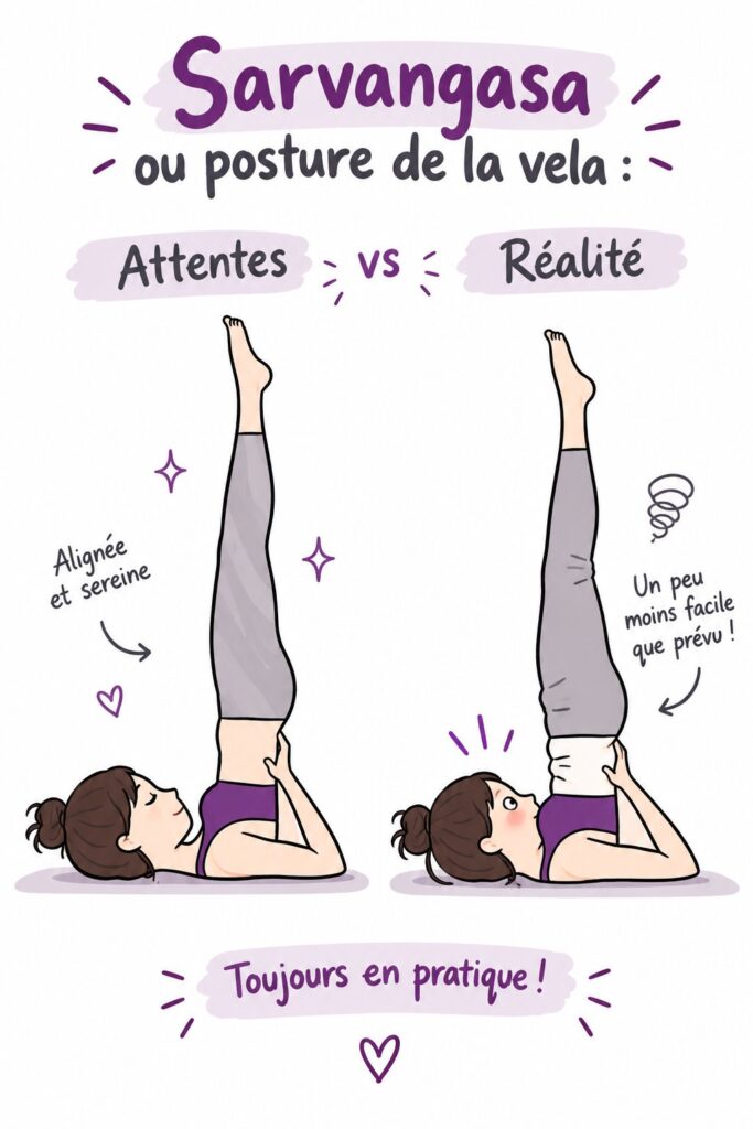 Femme pratiquant Sarvangasana, la posture de la chandelle, sur un tapis de yoga dans un cadre calme.